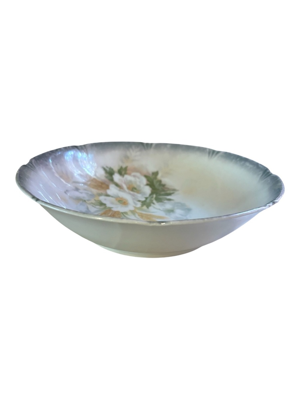 Vintage Leuchtenburg  Floral Porcelain Bowl in White with Gold Wheat Motif